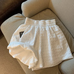 Hnewly Black White Jacquard Shorts Women 2025 Summer Elastic High Waist Pockets Wide Leg Shorts Woman Loose Streetwear Half Pants