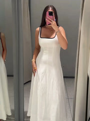 Hnewly Contrast Edge Midi Dress Summer New Arrivals Women's Casual Loose Suspender Dress