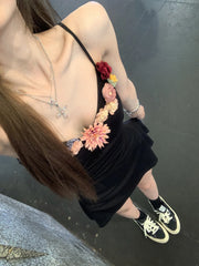 Hnewly Sexy Strap Mini Dress Women 2000s Y2k Vintage Clothing Beach Slim One Piece Dress Korean Fashion Outwear Sleeveless