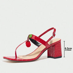 Lunivop Sexy Large Size Cherry Patterned High Heel Sandals Wine Cup Heel Square Head Rubber Sole Comfortable Slip-On Shoes