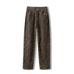Hnewly Streetwear High Waisted Leopard Print Jeans for Women Y2k Retro Denim Pants Hip Hop Straight Wide Leg Baggy Jeans