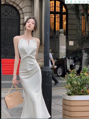 Hnewly Summer Clothes Chic Party Prom Dress Elegant Sleeveless Wedding Mermaid Women Sexy Elegant Fashion Slim Solid Tank Evening Robe