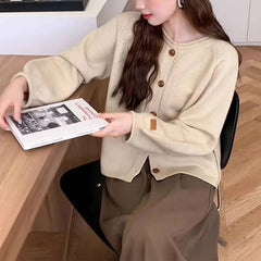 Hnewly Women Sweater Cardigan Soft Knitted Button-Down Long Sleeve Plain Sweater Jacket Top Fall Winter Korean Ladies Chic Outfit