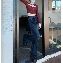 Hnewly Women's Retro Style Flare Jeans American Street Bell-bottom Denim Trousers Young Girl Bottoms Female Narrow Cut Wide Leg Pants