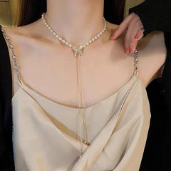 Hnewly Fashion Pearl Necklace Elegant Big White Imitation Pearl Bead Necklace Charm Romantic Clavicle Chain Wedding Party Jewelry Gift