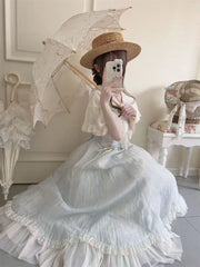 Hnewly Summer New Sweet Lace Cape Patchwork Dress Design Elegant Bow Slim Thin Dresses Women France Fashion Long Princess Dress