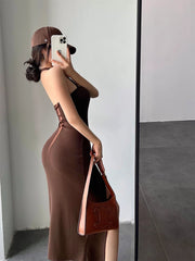 Hnewly European Summer Fashion New Simple Casual Style Sexy Trend Slim Dress Solid Color Side Slit Sleeveless Women's WCWZ