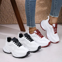 Hnewly Spring Summer New Sports Shoes for Woman New Fashion Casual Platform Shoes Female Lace Designer White Mesh Sneakers Woman