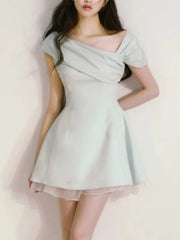 Hnewly Women's Y2K Vintage Chic Dresses Summer 2025 New Asymmetrical Neck A-Line Inclined Shoulder Vestidos Party Prom Evening Dress