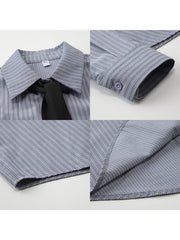 Hnewly Autumn Winter Preppy Style Long Sleeve Shirt With Tie Striped Blouse Harajuku Aesthetic Korean Tops Japanese Y2k Tomboy