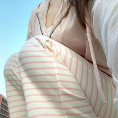 Hnewly Y2k Sweet Pink Striped Casual Pants for Women Summer Harajuku Straight Trousers New High Waist Loose Wide Leg Pants