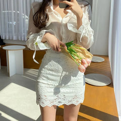 Hnewly Lace Skirts for Woman Wrap White Tight Women's Skirt Midi Clothes Korean Style Premium High Quality Vintage Trend Stylish