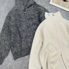 Hnewly Women Zip Up Sweater High Neck Zipper Front Knit Cardigan Sweater Jacket Ladies Autumn Winter Korean Fashion Outfit