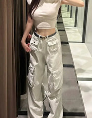 Hnewly Fashion Pantalon New Bottoms Streetwear Y2k Cargo Pants High Waist Straight Pockets Casual Trousers Women Clothing