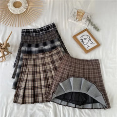 Hnewly Plaid Pleated Skirt Women Japan Jk High Waist Thin A Line Short Skirt Female Sweet Preppy Style Woolen Mini Short Skirt