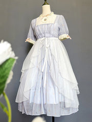 Lunivop Sweet Lolita Asymmetrical Sheer Mesh Cover Up Curtain OP JSK Skirt Women Japanese Kawaii Elegant Double Layered Party Skirts