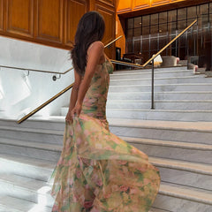 Hnewly Sexy Sleeveless Split Floral Print Bodycon Spaghetti Strap Dress Summer Fashion Club Vacation Beach New Women Vestidos