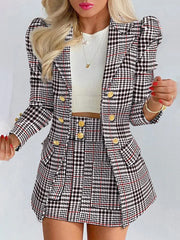 Hnewly Spring Autumn New Printed Suit Set Short Skirt Women's Temperament Slim Tops Coat + Half Mini Skirt Female Office Suit Sets Kirt
