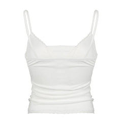 Hnewly Fashion Solid Lace Spliced Simple All-Match Women Camisole Tops Basic Slim Fit Fake 2 Piece Blouses