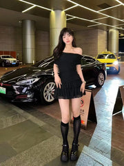 Hnewly Elegant Chiffon Lace 2 Piece Skirt Sets Women Korean Fashion Suits 2000s Vintage Y2k Crop Top Blouse Japanese Beach Even Party