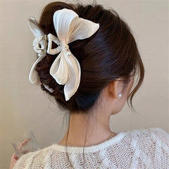Hnewly New Vintage Black White Bow Hair Claw Clips Women Large Fashion Korean Bowknot Hairpins Crab Ponytails Hair Accessories Female