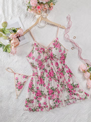 Lunivop Spicy Floral Print Sheer Cami Nightdress