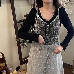 Hnewly Sparkling Lace Hoodie Skirt Strap Inner Skirt