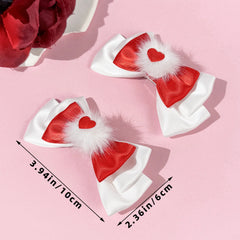 Hnewly 1 Pair Red Heart & Pom-pom Bow Hair Clips, Sweet & Girly, Valentine's Day Hair Accessories, Cute & Versatile Side Clips for Pigt