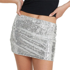 Hnewly Sequin Skirt 2000s Women Aesthetic Clothes Solid Color Low Waist Bodycon Short Mini Skirts 2000s Party Skirt Clubwear