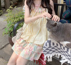 Hnewly Dress for Women Patchwork Chic Casual Pleated Dresses Spring Summer 2025 New Fashion Female Spaghetti Strap Sweet Dress