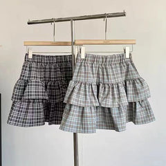 Hnewly Retro Plaid Skirt for Women Summer High Waist Preppy Female Cake Skirts Y2K Korean Sweet Ladies Ballet Pleated Skirts New