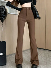 Hnewly Flare Pants Women Slim Casual Sexy Streetwear Basic Solid Spring Chic All-match Korean Style Fashion Soft Ins High Waist Females