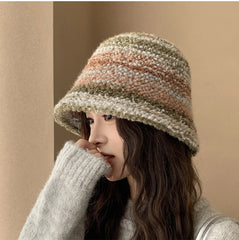 Hnewly Colourful Knitted Hat Women Korea Autumn Winter Warm Dopamine Warm Fisherman's Hat Star Model Thickened Bucket Hat
