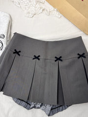 Preppy Style Pleated Skirts Classical Grey 2000s Aesthetic High Waist A-Line Skirt Bow Kawaii Girls Elegant Japanese Streetwear