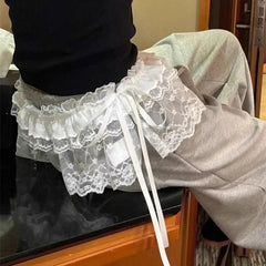 Hnewly Korean Style Lace Mini Skirts Women Elegant Sweet Lolita Short Skirts Cute High Waist Y2k Streetwear Black Ruffle Skirt