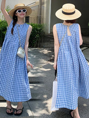 Hnewly Summer New Loose Vest Dress Women's plus Size Sweet And Salty Style French Style Cotton Casual A-Line Skirt Backless Dress