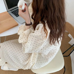 Hnewly Women Sweet Lace Cotton Long Sleeve Nightgowns Female Spring Autumn Loose Korean Style Home Girls Cute Top Pants Loungewear