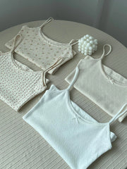 Hnewly Floral Eyelet Bow Cotton Crop Tops Summer Lace Trim Sleeveless Slim Tank Top Women Preppy Style Sweet Camisole Y2k Clothes