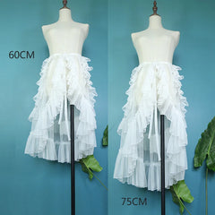 Hnewly Luxury Bride Wedding Gauze Overskirts Perspective Asymmetric Ruffles High Waist Lolita Clothes Mid-long Mesh Fairy Skirts