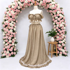 Hnewly Baby Shower Dresses For Pregnant Woman Cotton Fabric Suspender Two-Piece Dress Set Maternity Photoshoot Dress Photography Dress