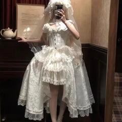 Hnewly White Gothic Lolita Cos Dresses for Women Slim Fit Elegant Vintage Irregular Dress Female Sweet Cool Evening Dresses Vestidos