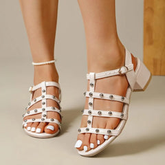 Lunivop Women Elegant Heels Sandals Front Open Toe Lock Stud Buckle T-Strap British Shoes Black Beige Pumps Sandals 42