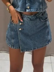 Hnewly Two-pieces Skirts Suits Women's Slim Short Sleeves Buttons V-neck Tops Straight Skirt 2026 New Ladies Spring Summer Outfit