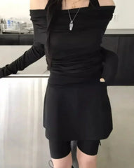 Hnewly Folds T-shirt Shirts for Women Sexy Tunic Tshirts Slash Neck Long Sleeve Y2k Tops Off Shoulder Fashion T Shirts Ropa Mujer