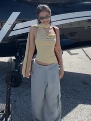 Hnewly Irregular Hem Vest Scarf Tops Women High Elasticity Solid Sleeveless Simple Classic Summer Trend Daily Versatile Tops