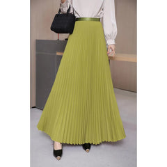 Hnewly Brand Spring Clothes Women Autumn Fashion Casual Office Lady Pleated Skirt Women New Hight Waist Solid Long Skirt