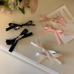 Hnewly 2Pcs Sweet Bowknot Hair Clips Ballet Ribbon Bow Hairpin Bang Clip Girls Mini Grab Clips Woman Headwear Hair Accessories