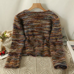 Hnewly Vintage Stripe Long Sleeve Sweater Women Autumn/Winter 2025 New Soft Loose Short Knitted Cardigan O-Neck Single Breasted Top