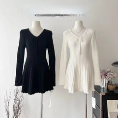 Hnewly cute winter outfits Sweet Knitted Sweater Dress Women Casual Long Sleeve Elegant French Y2k Mini Dress Even Party Autumn Korean Fashion Chic