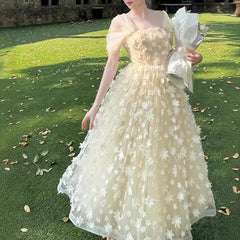 Hnewly Fashion Women Dress Sleeveless Square Collar 3D Flowers Lace Patchwork Female Summer Party Dresses New Tide